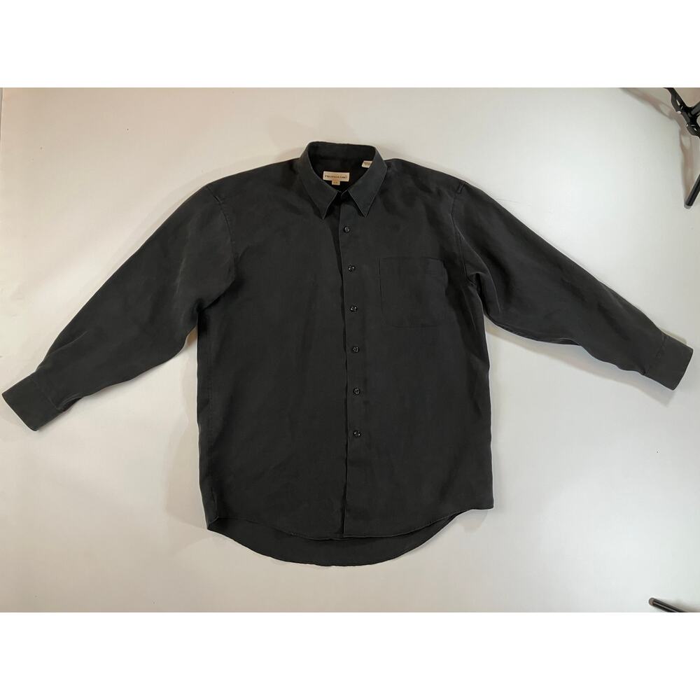 Vintage Pronto Uomo Men L Black Tencel Long Sleeve Button Up Shirt Made Korea